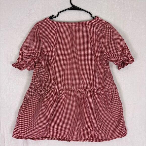 Maeve by Anthropologie Red & White Gingham V Neck Short Sleeve Blouse Top Small - Picture 6 of 10